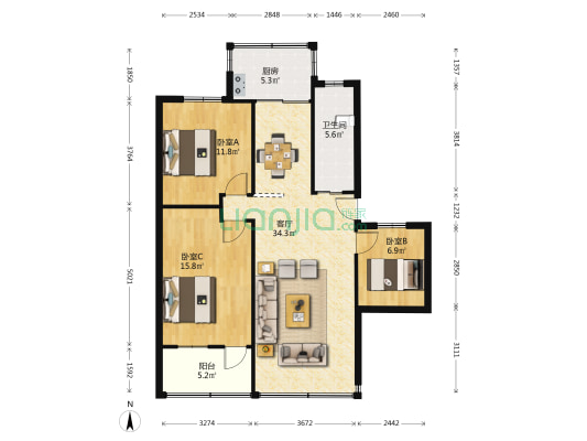 小岭路105号 3室1厅1卫 93平方