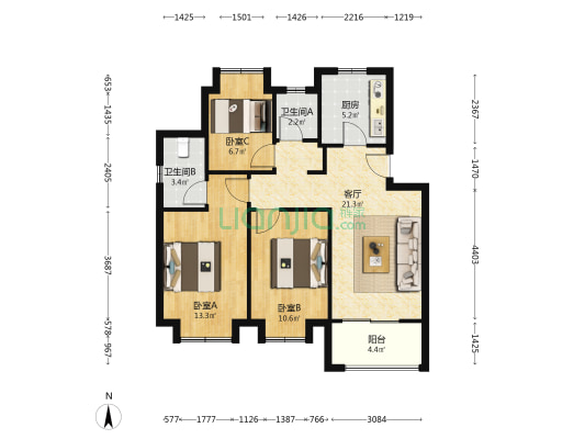 同润朱韵澜庭 3室1厅2卫 93平方