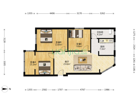 兴蓉街19号 3室1厅1卫 87平方