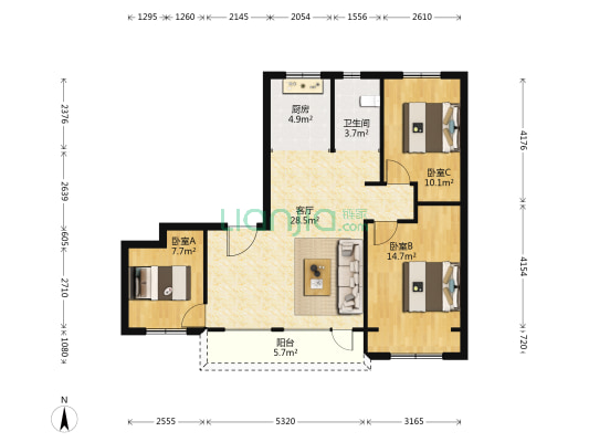 绿城·湖畔和庐 3室1厅1卫 99平方