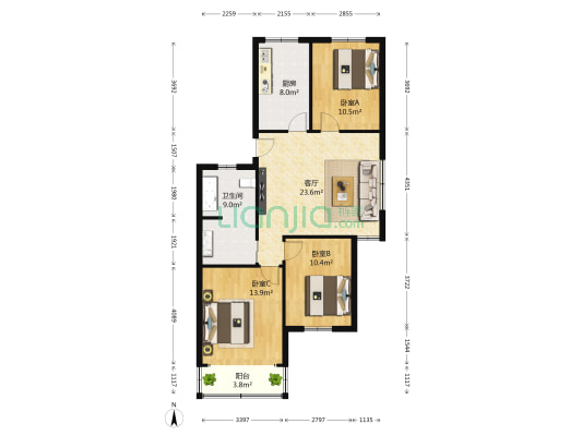 麦岛安置楼 3室1厅1卫 105平方