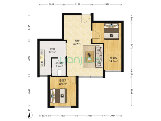 桃源居国际花园七区 2室1厅1卫 68平方