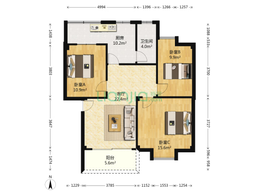粤兴苑 3室1厅1卫 92平方