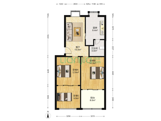 长沙有色冶金设计院 3室1厅1卫 82平方