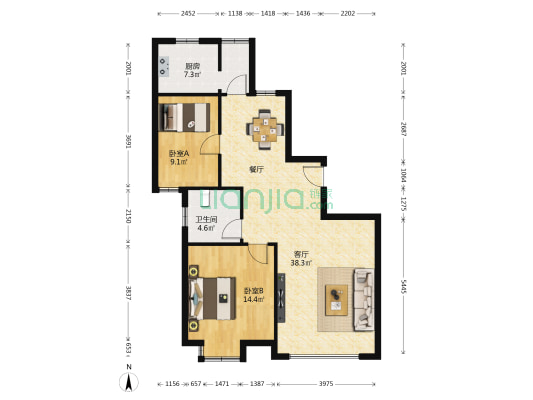 引大家园 2室1厅1卫 103平方