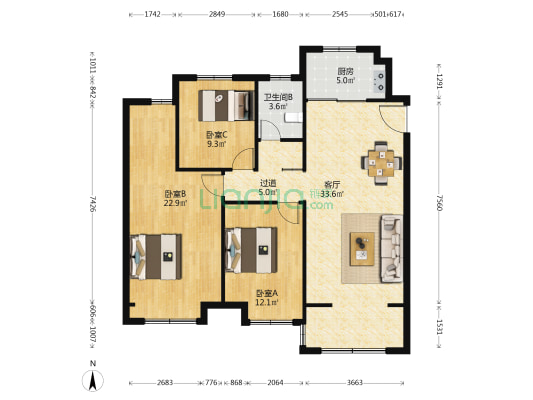 运河小镇四期 3室1厅1卫 118平方