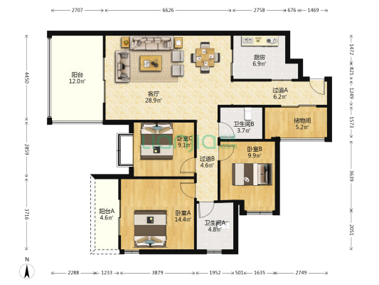 印象马德里 3室1厅2卫 117平方