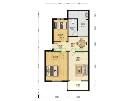 陕西省木材家属院 2室2厅1卫 78平方