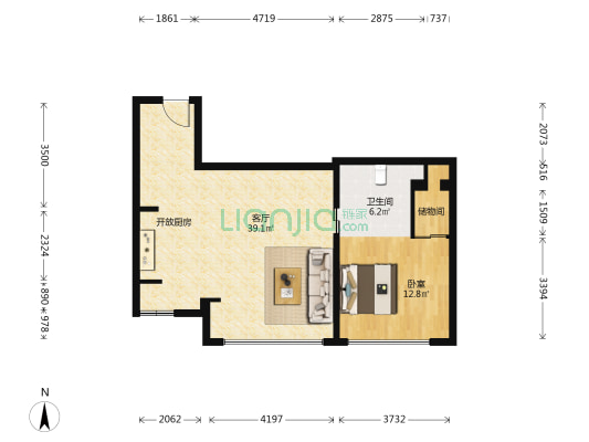 昆泰嘉诚 1室1厅1卫 90平方