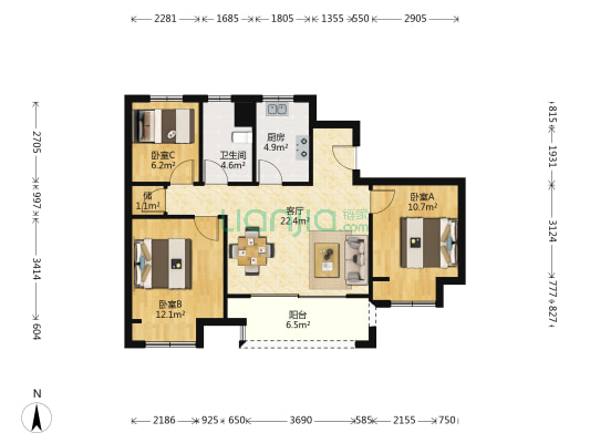 万科天一新著 3室1厅1卫 93平方
