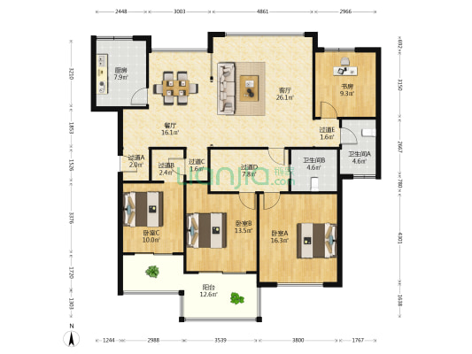 凤凰公寓东区 4室2厅2卫 167平方