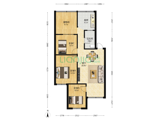 鸡公岭小学教师公寓 3室1厅1卫 78平方