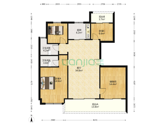 虞澜别院 3室1厅2卫 130平方