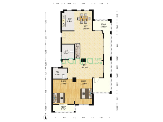 恒威君园和庄 2室2厅2卫 134平方
