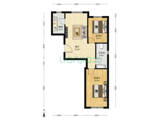 晏河湾家园二区 2室1厅1卫 80平方
