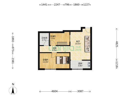 金鹰机电5区 2室1厅1卫 51平方
