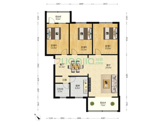 上街83号 3室2厅1卫 118平方