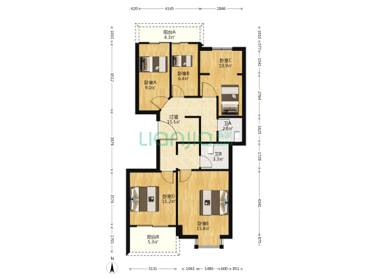 高翔景苑 5室0厅2卫 104平方