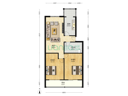 五一小区 2室1厅1卫 64平方