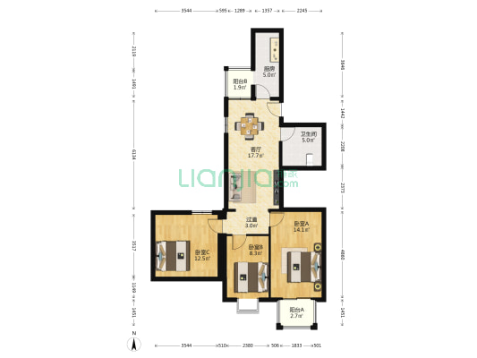 东直门内北小街8号院 3室1厅1卫 90平方