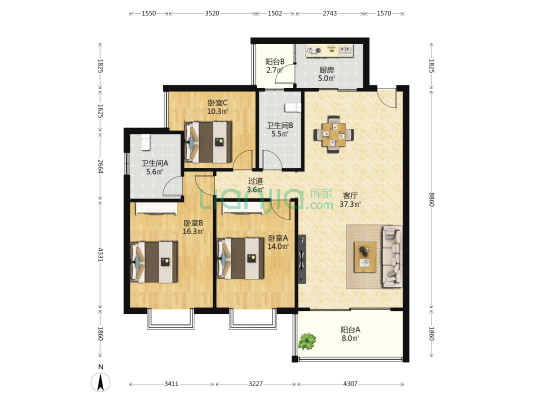建安花园 3室1厅2卫 133平方