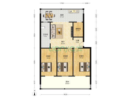 陕旅汽车家属院 3室1厅1卫 110平方