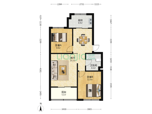 求实园 2室1厅1卫 72平方