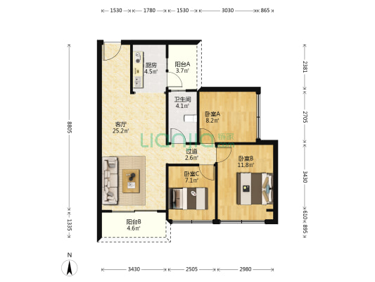 倚湖居 3室1厅1卫 93平方