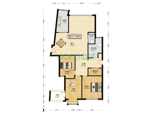 人才大厦 3室1厅2卫 144平方
