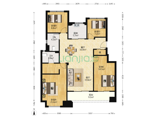 雨鹭院 4室2厅2卫 129平方