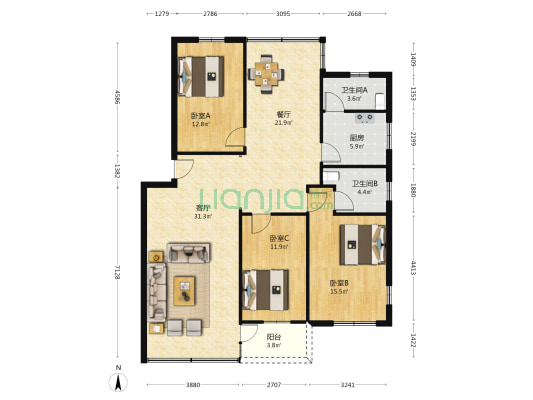 沙头街 3室2厅2卫 124平方