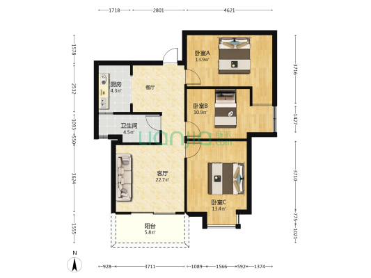 厦宫新区 3室1厅1卫 90平方