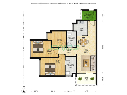 万科城市之光A区 3室1厅2卫 97平方