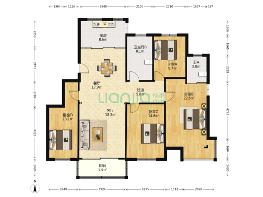 通渡花苑二区 4室2厅2卫 153平方