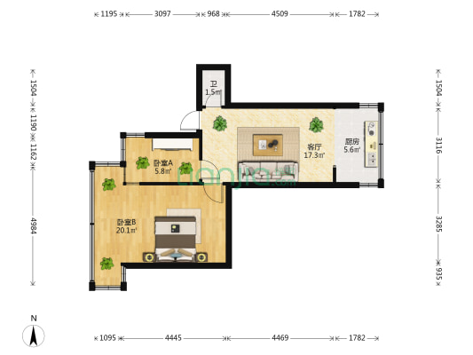 文化巷7-9号 2室1厅1卫 51平方