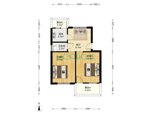 秀运社区 2室1厅1卫 55平方