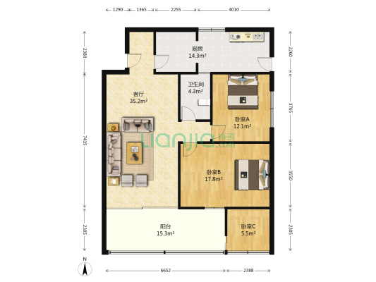 鱼兴商住楼 3室1厅1卫 96平方