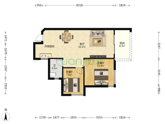 海岳半岛城邦 2室1厅1卫 76平方