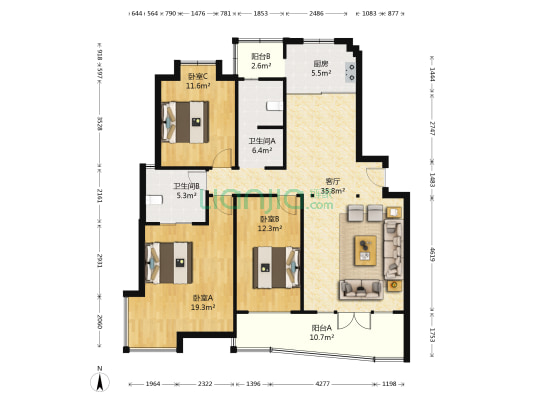 银城东苑菱香苑 3室1厅2卫 132平方