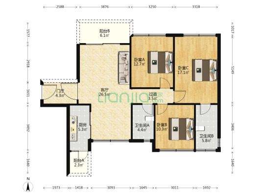 蓉府尚座 3室1厅2卫 115平方