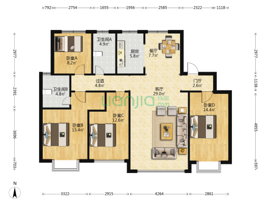 荣科翔苑 4室2厅2卫 158平方