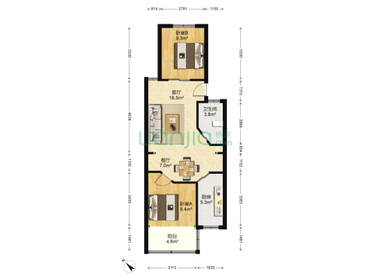 美林苑 2室2厅1卫 71平方