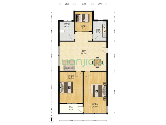 香花公寓 3室1厅1卫 105平方