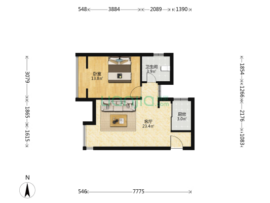 红城（柏丽花园） 1室1厅1卫 63平方