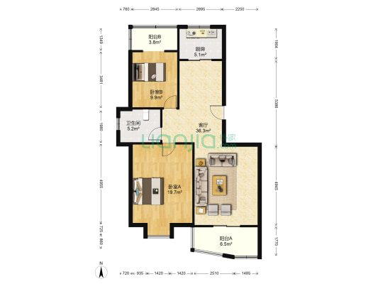 郁金香苑 2室1厅1卫 103平方