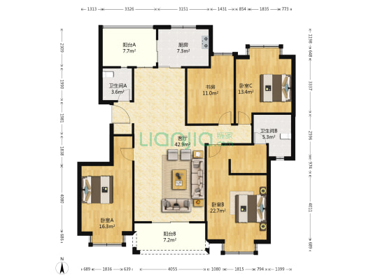 南湖景苑 4室1厅2卫 156平方