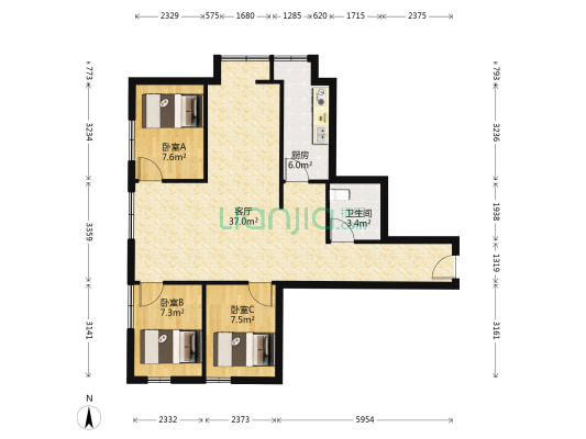 聚银大厦 3室1厅1卫 96平方