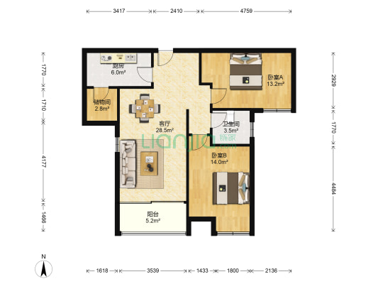 万达中央华城 2室1厅1卫 93平方