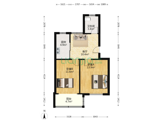 湘湖路17-2号 2室1厅1卫 60平方