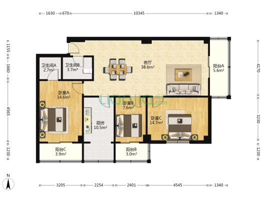 怡景大厦 3室1厅2卫 137平方